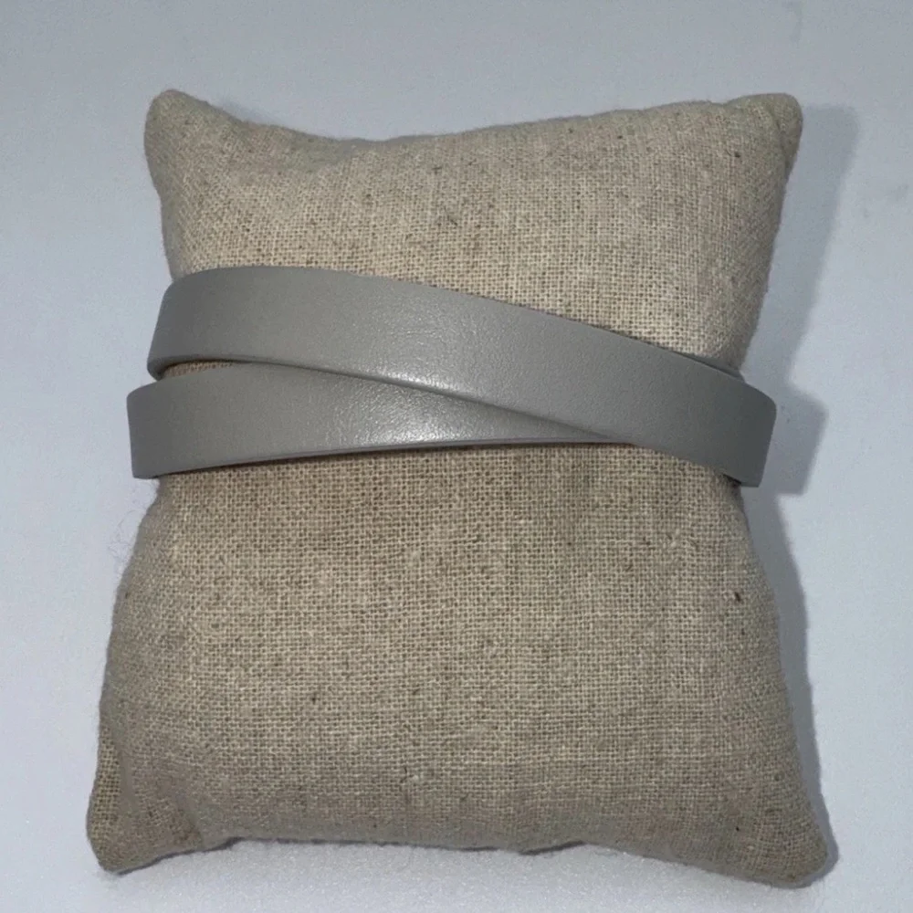 KEEP Collective Double Leather Band Bracelet Cool Gray and Champagne NEW